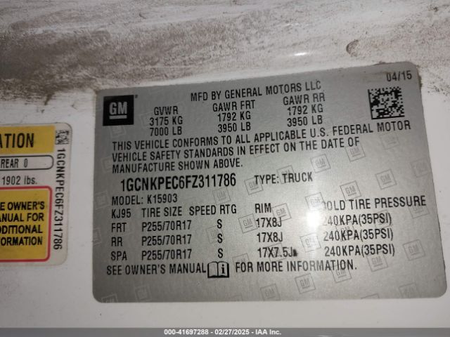 1GCNKPEC6FZ311786 Chevrolet Silverado 1500 Wt