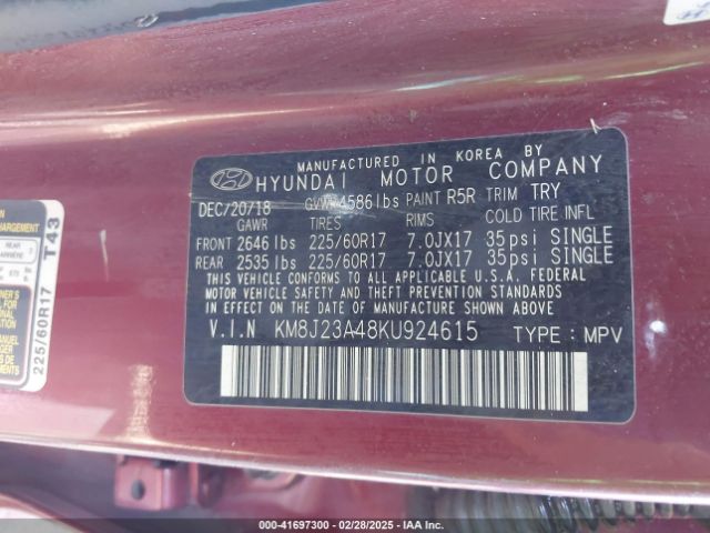 KM8J23A48KU924615 Hyundai TUCSON SE