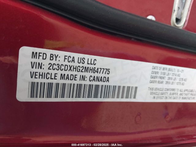 2C3CDXHG2MH647775 Dodge Charger Gt Rwd