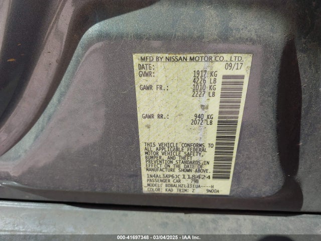 1N4AL3AP6JC118424 Nissan Altima 2.5 Sr