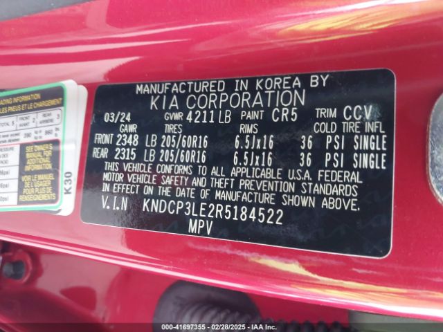 KNDCP3LE2R5184522 KIA NIRO LX
