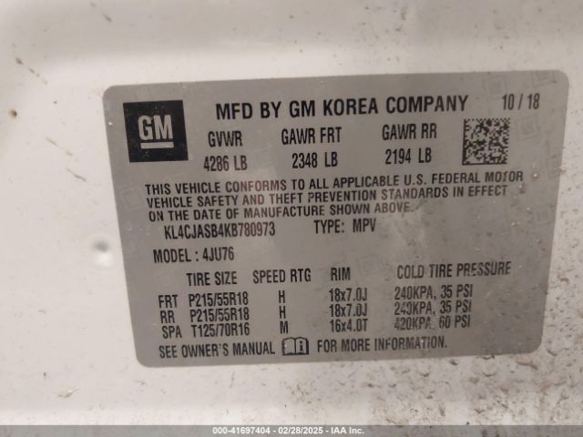 KL4CJASB4KB780973 Buick Encore Fwd Preferred