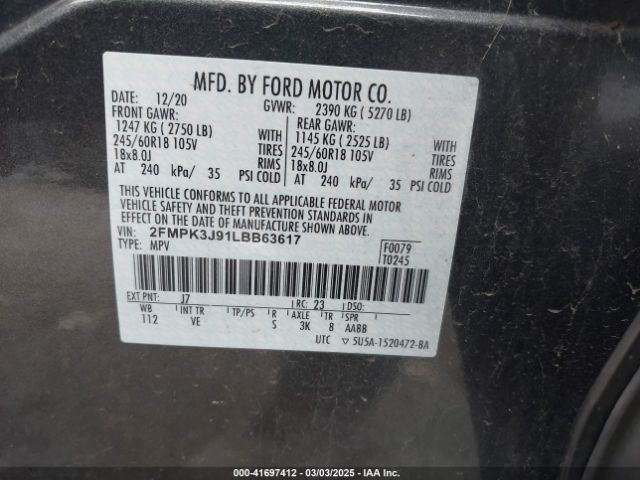 2FMPK3J91LBB63617 Ford EDGE SEL
