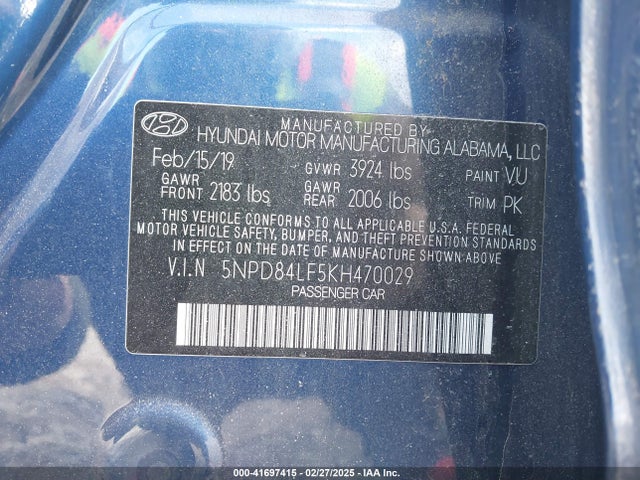 5NPD84LF5KH470029 Hyundai ELANTRA SEL