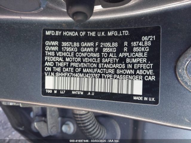 SHHFK7H40MU423767 Honda Civic Sport