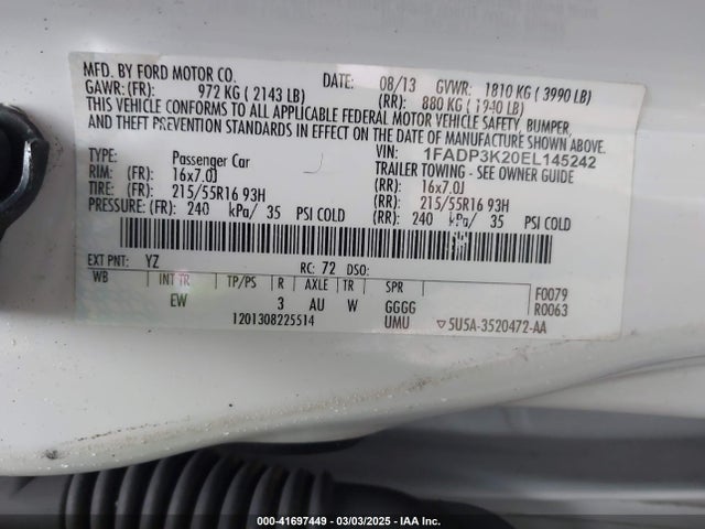 1FADP3K20EL145242 Ford FOCUS SE