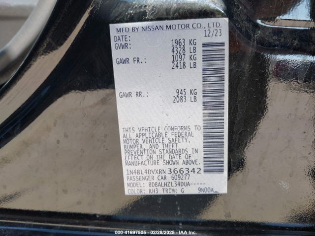 1N4BL4DVXRN366342 Nissan Altima Sv Fwd