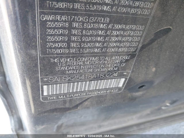 Aukcja sprzedaży 2008 Land Rover Range Rover Sport Hse, vin: SALSK25418A183224, numer aukcji: 41697572