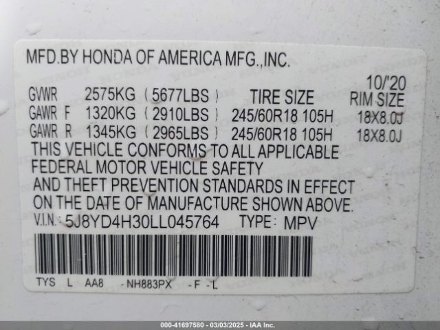 2020 ACURA MDX 5J8YD4H30LL045764 Photo 8