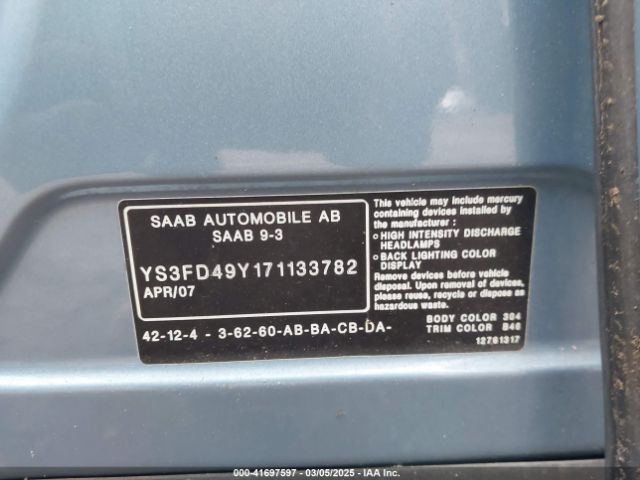 2007 SAAB 9-3 YS3FD49Y171133782 Photo 8