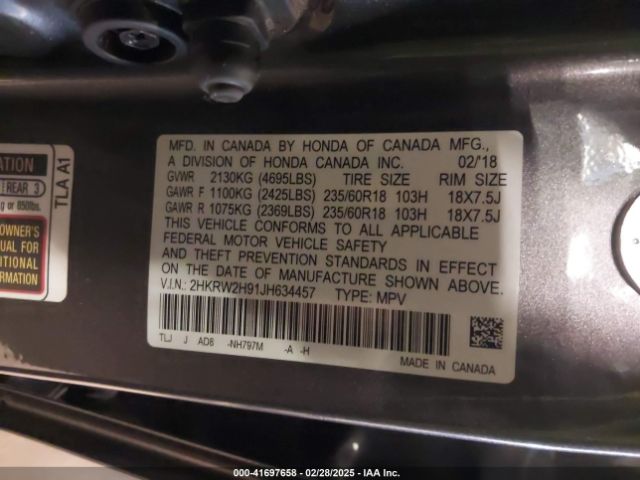 2HKRW2H91JH634457 Honda Cr-v Touring