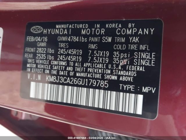 KM8J3CA26GU179785 Hyundai Tucson Limited