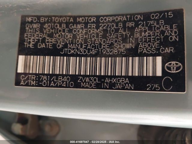 JTDKN3DU4F1932875 Toyota Prius Four