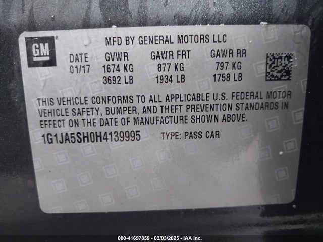 1G1JA5SH0H4139995 Chevrolet Sonic Ls Manual