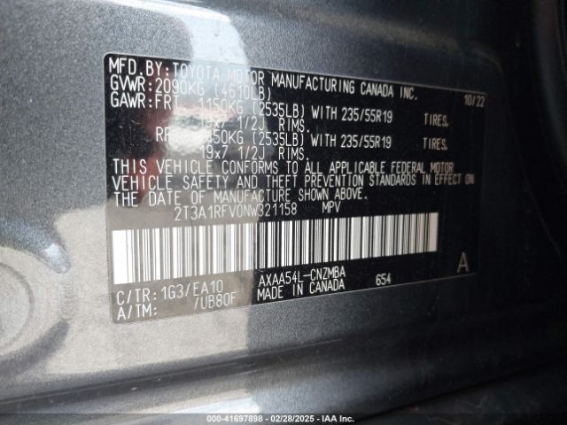 2T3A1RFV0NW321158 Toyota Rav4 Xle Premium