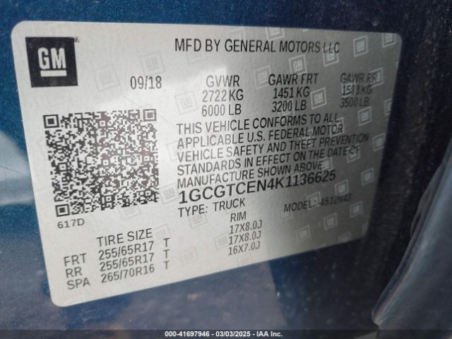 1GCGTCEN4K1136625 Chevrolet Colorado Lt