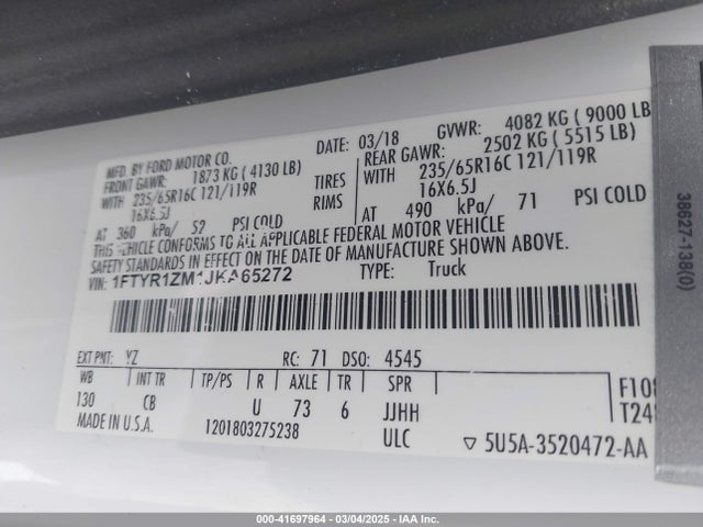 1FTYR1ZM1JKA65272 Ford Transit-250