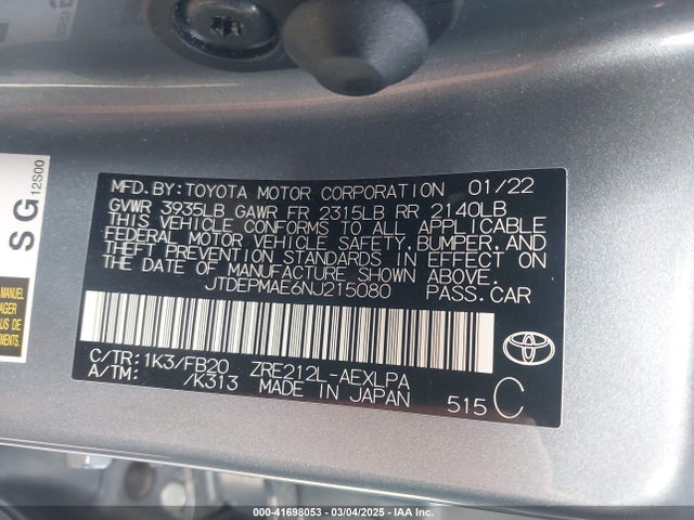 JTDEPMAE6NJ215080 Toyota COROLLA LE