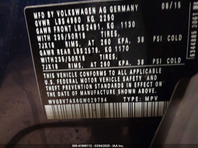 WVGBV7AX6GW029794 Volkswagen TIGUAN SE