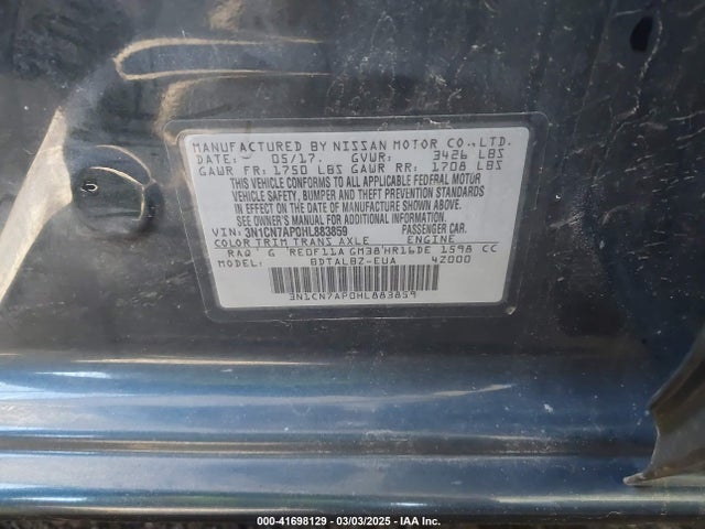 3N1CN7AP0HL883859 Nissan Versa 1.6 Sv