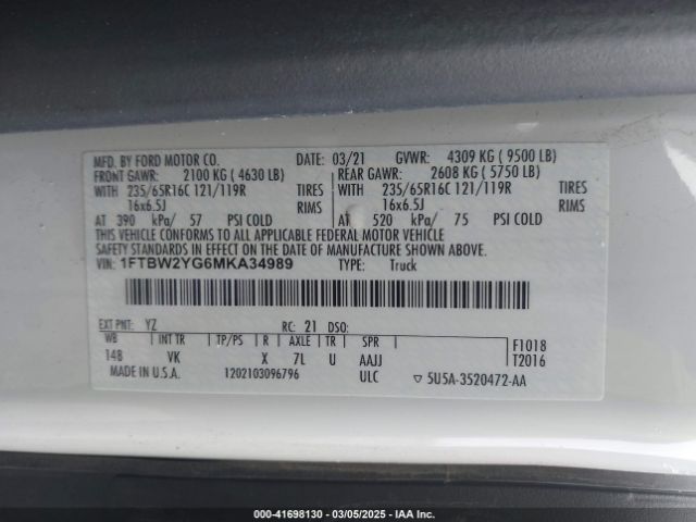 1FTBW2YG6MKA34989 Ford Transit-350