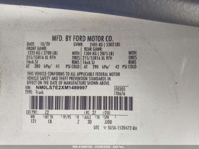 NM0LS7E2XM1489997 Ford Transit Connect Xl Cargo Van