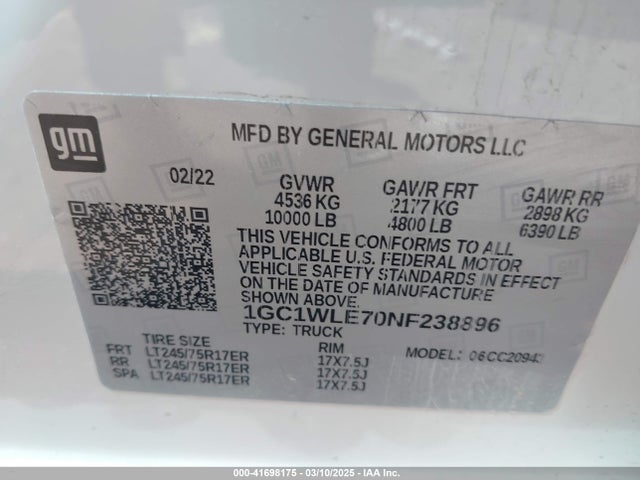 1GC1WLE70NF238896 Chevrolet Silverado 2500hd 2wd  Long Bed Wt