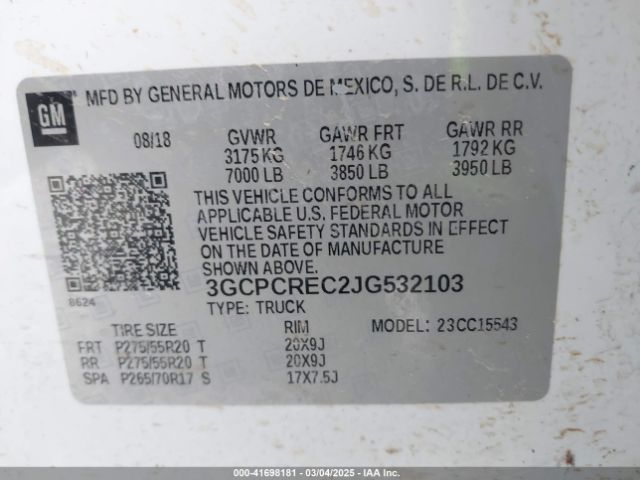 3GCPCREC2JG532103 Chevrolet Silverado 1500 1lt