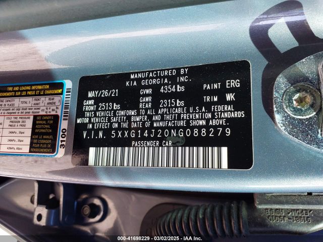 5XXG14J20NG088279 KIA K5 LXS