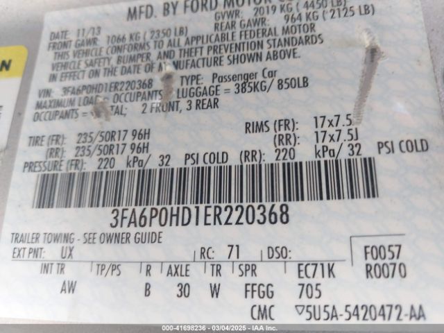 3FA6P0HD1ER220368 Ford FUSION SE