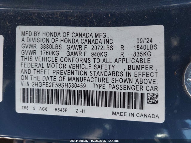 2HGFE2F59SH530459 Honda Civic Sport