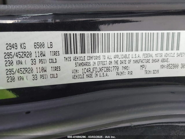 1C4RJFDJXFC861770 Jeep Grand Cherokee Srt