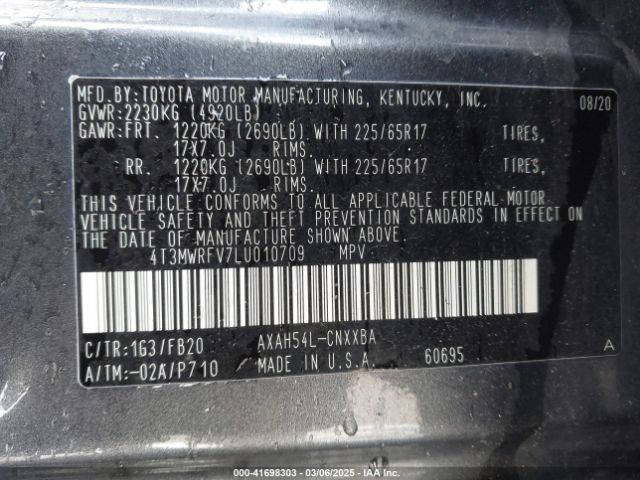 4T3MWRFV7LU010709 Toyota Rav4 Hybrid Le