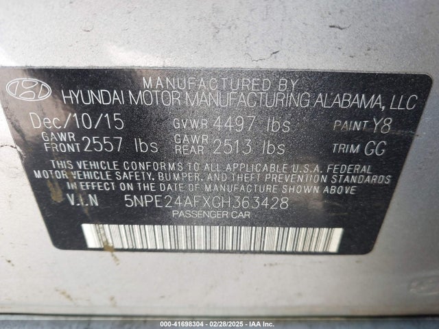 5NPE24AFXGH363428 Hyundai SONATA SE