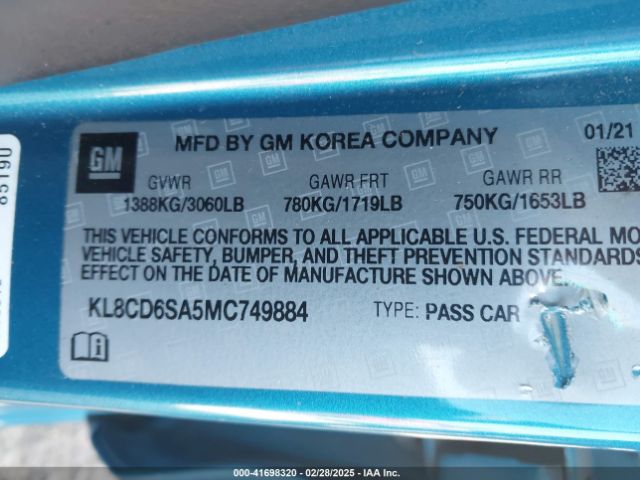 KL8CD6SA5MC749884 Chevrolet Spark Fwd 1lt Automatic
