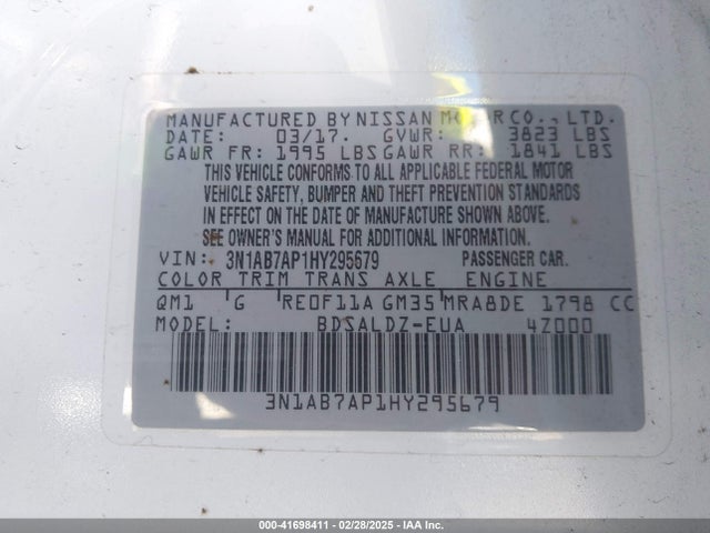 Nissan SENTRA SV 2017 3N1AB7AP1HY295679 Image 9