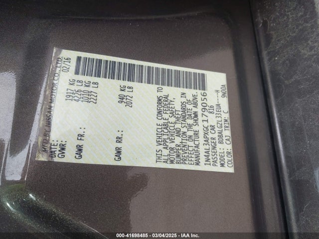 1N4AL3APXGC179056 Nissan Altima 2.5 S