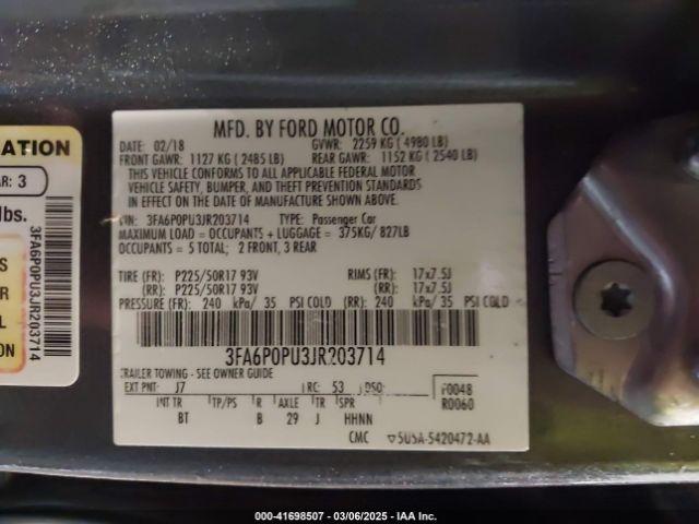 3FA6P0PU3JR203714 Ford Fusion Energi Se Luxury