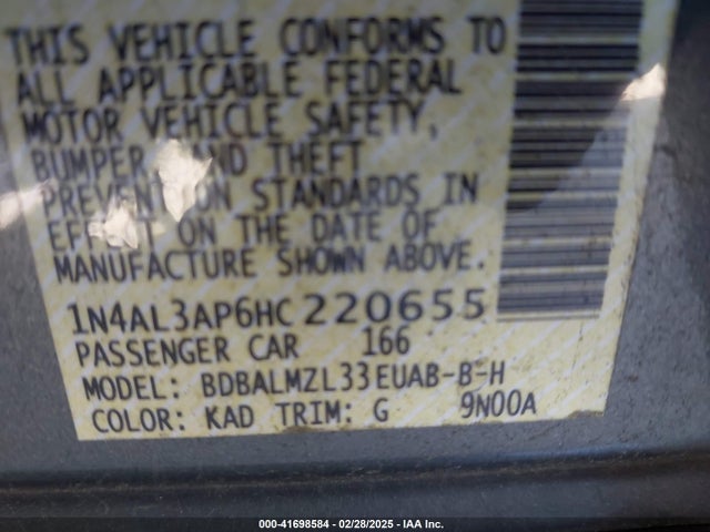 1N4AL3AP6HC220655 Nissan Altima 2.5 Sv