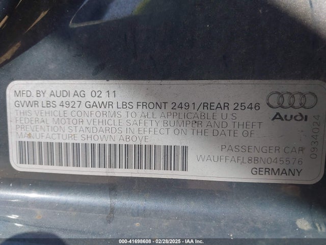 2011 AUDI A4 WAUFFAFL8BN045576 Photo 8