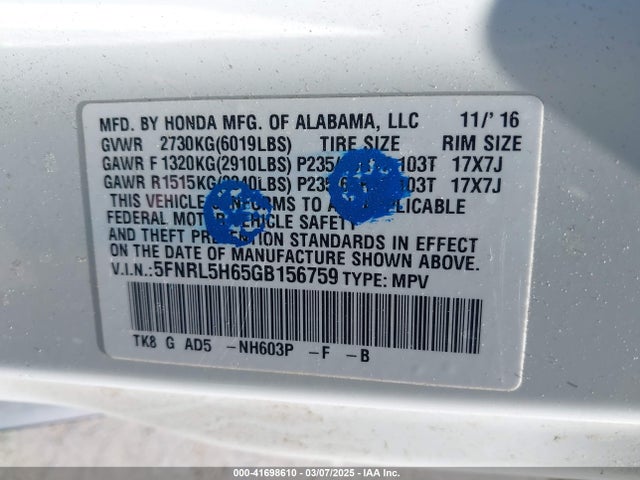 5FNRL5H65GB156759 Honda j35z8