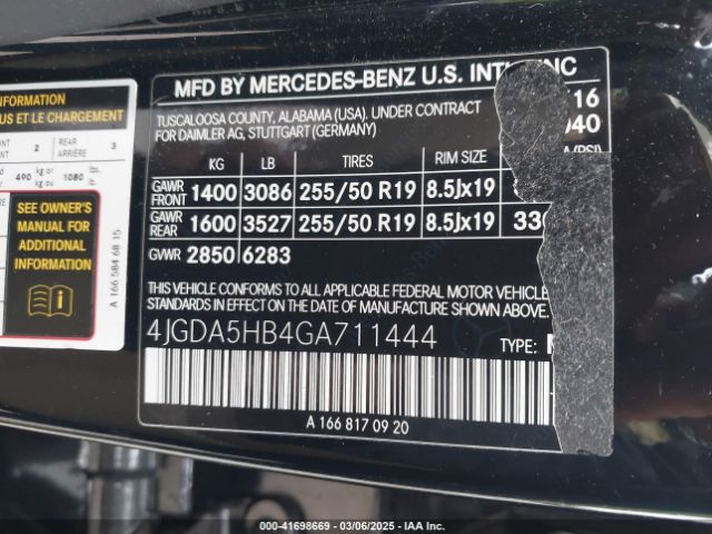 4JGDA5HB4GA711444 Mercedes-Benz Gle 350 4matic