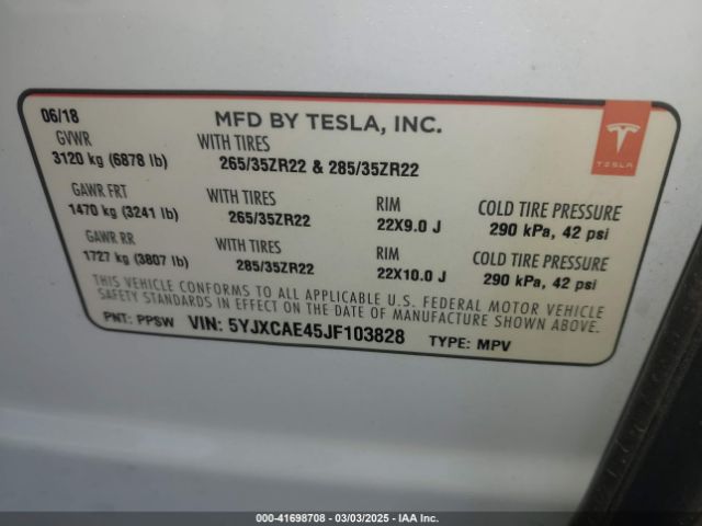 5YJXCAE45JF103828 Tesla Model X 100d/75d/p100d