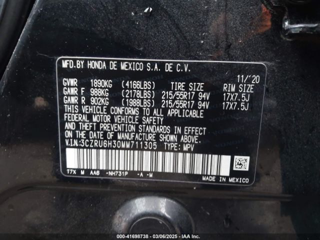 3CZRU6H30MM711305 Honda Hr-v Awd Lx