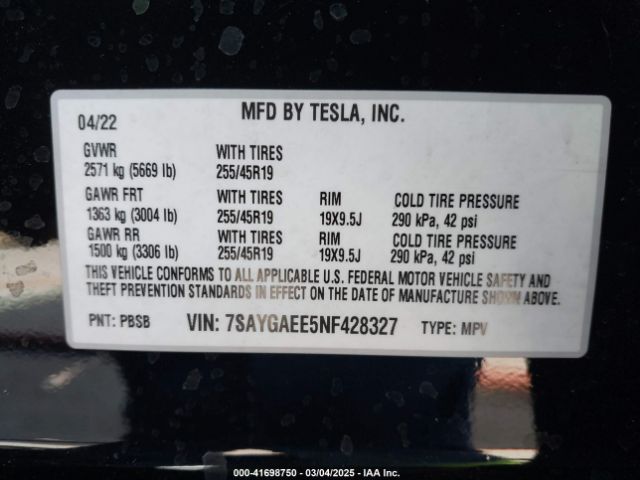 7SAYGAEE5NF428327 Tesla Model Y Long Range Dual Motor All-wheel Drive