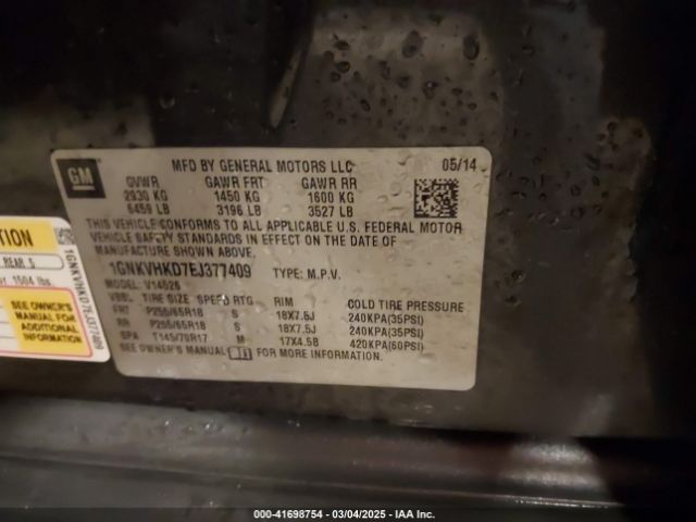 1GNKVHKD7EJ377409 Chevrolet Traverse 2lt