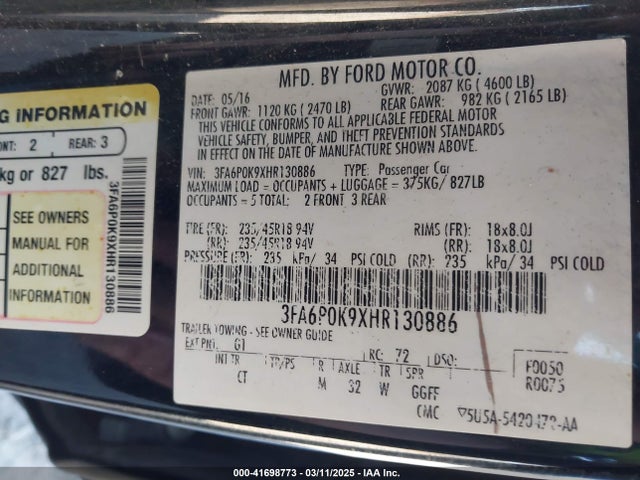 3FA6P0K9XHR130886 Ford Fusion Titanium