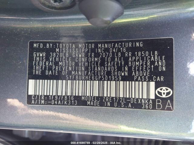 5YFBURHE6GP501959 Toyota Corolla Le Plus