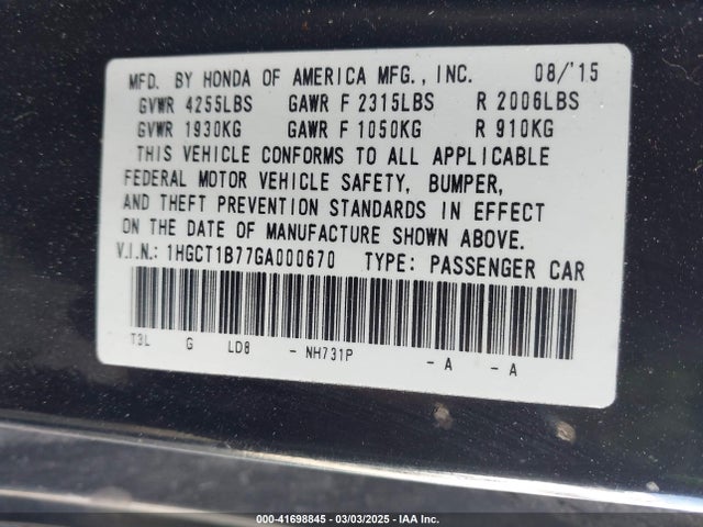 1HGCT1B77GA000670 Honda ACCORD EX