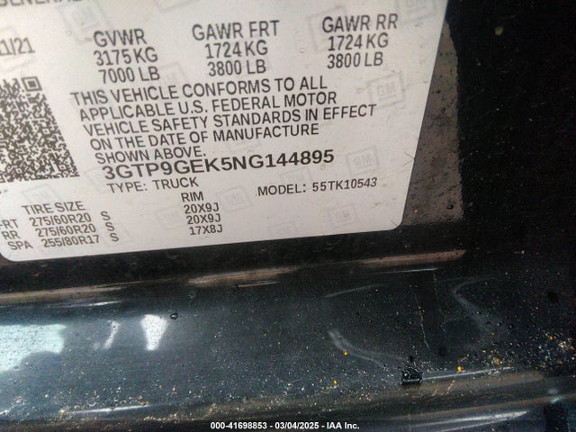 3GTP9GEK5NG144895 GMC SIERRA 1500 LIMITED